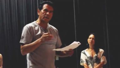 Studi and Bedard rehearsing for their performance of 'The Beloved Woman'